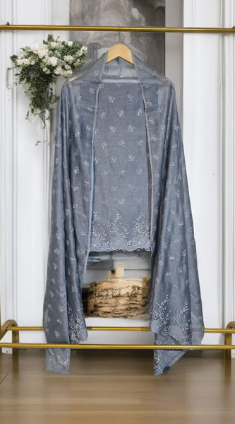 Banarasi Pure Chanderi Silk Suit with Embroidery & Appliqué Work