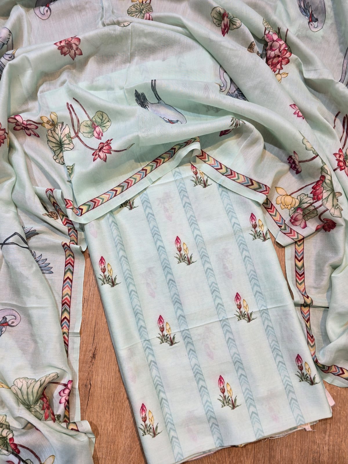 Banarasi Chanderi Silk Printed Suit Set with Dupatta & Bottom