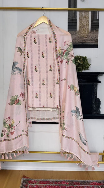 Banarasi Chanderi Silk Printed Suit Set with Dupatta & Bottom