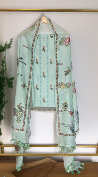 Banarasi Chanderi Silk Printed Suit Set with Dupatta & Bottom