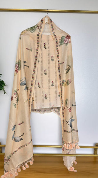 Banarasi Chanderi Silk Printed Suit Set with Dupatta & Bottom