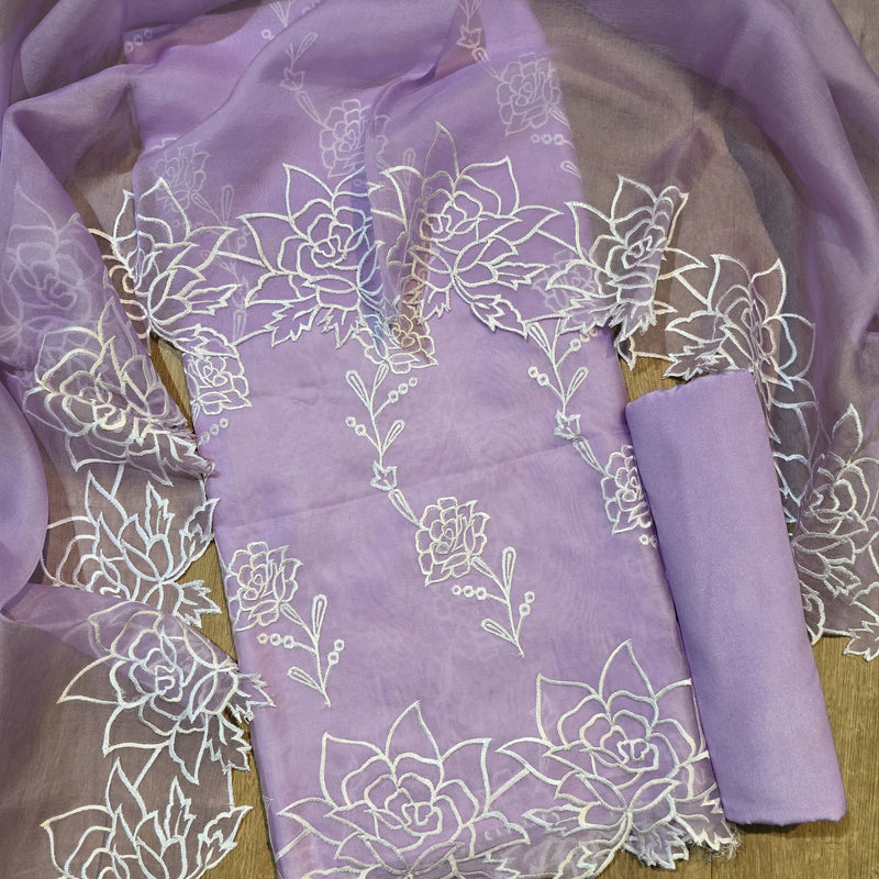 Banarasi Pure Organza Silk Embroidered Suit with Dupatta & Bottom