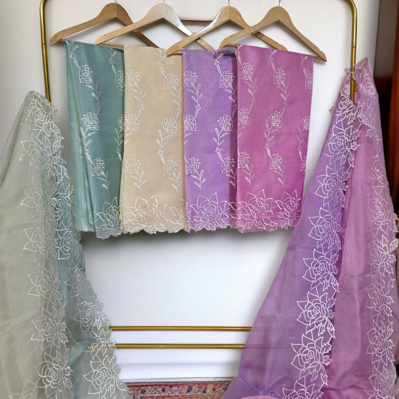 Banarasi Pure Organza Silk Embroidered Suit with Dupatta & Bottom