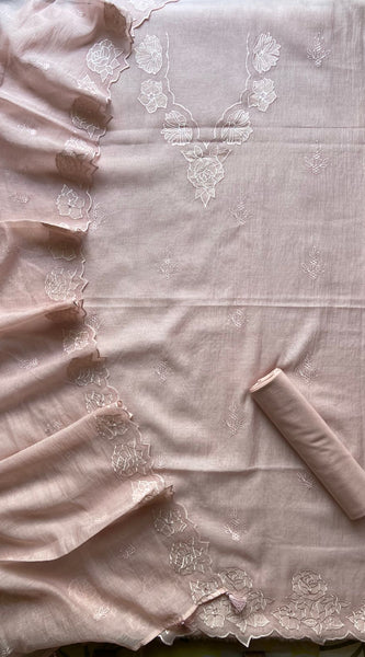 Banarasi Pure Silk Mul Chanderi Appliqué Embroidered Suit with Dupatta