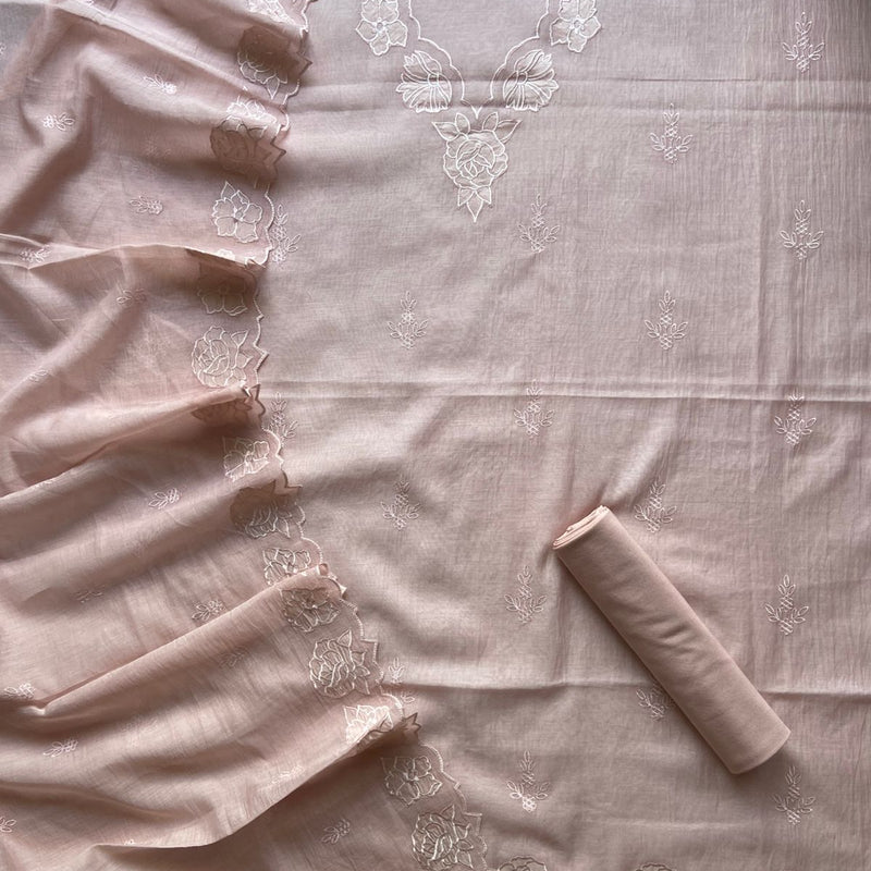 Banarasi Pure Silk Mul Chanderi Appliqué Embroidered Suit with Dupatta