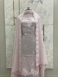 Banarasi Pure Silk Mul Chanderi Appliqué Embroidered Suit with Dupatta