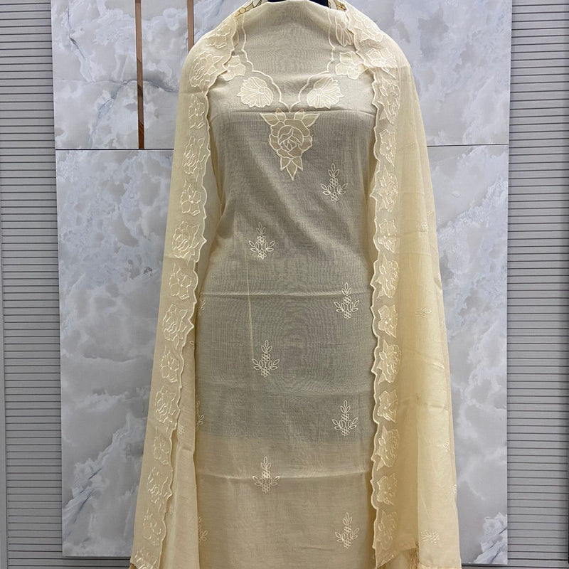 Banarasi Pure Silk Mul Chanderi Appliqué Embroidered Suit with Dupatta