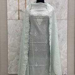 Banarasi Pure Silk Mul Chanderi Appliqué Embroidered Suit with Dupatta