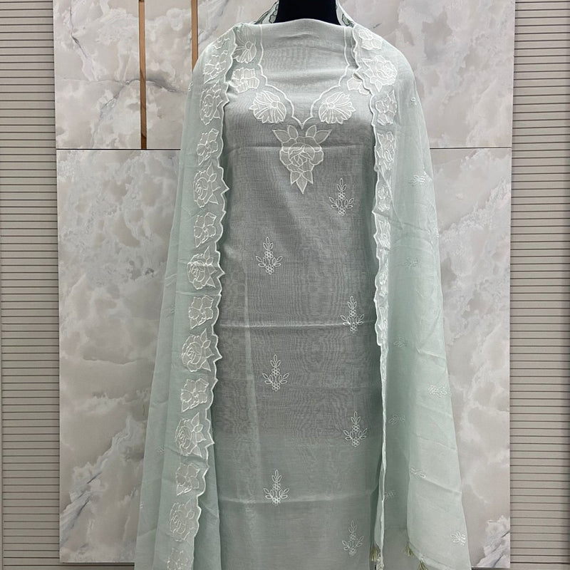 Banarasi Pure Silk Mul Chanderi Appliqué Embroidered Suit with Dupatta