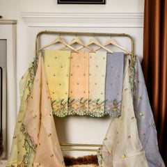 Banarasi Organza Chanderi Silk Embroidered Suit with Hand Abla Work