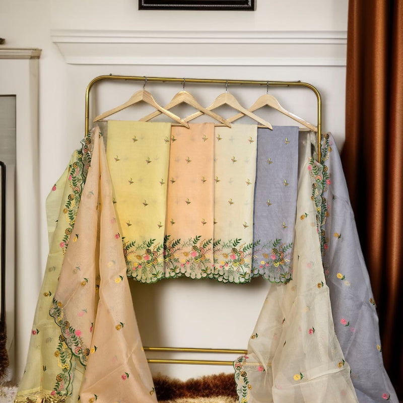 Banarasi Organza Chanderi Silk Embroidered Suit with Hand Abla Work