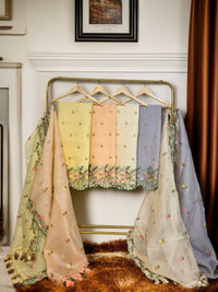 Banarasi Organza Chanderi Silk Embroidered Suit with Hand Abla Work