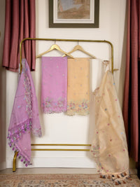 Banarasi Organza Chanderi Silk Embroidered Suit with Hand Abla Work
