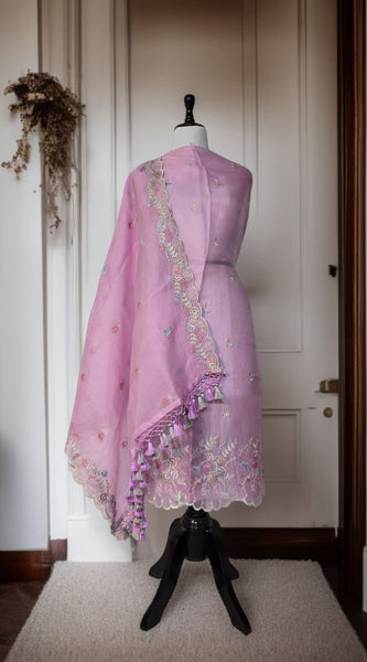 Banarasi Organza Chanderi Silk Embroidered Suit with Hand Abla Work