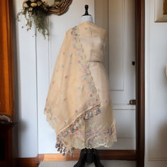 Banarasi Organza Chanderi Silk Embroidered Suit with Hand Abla Work