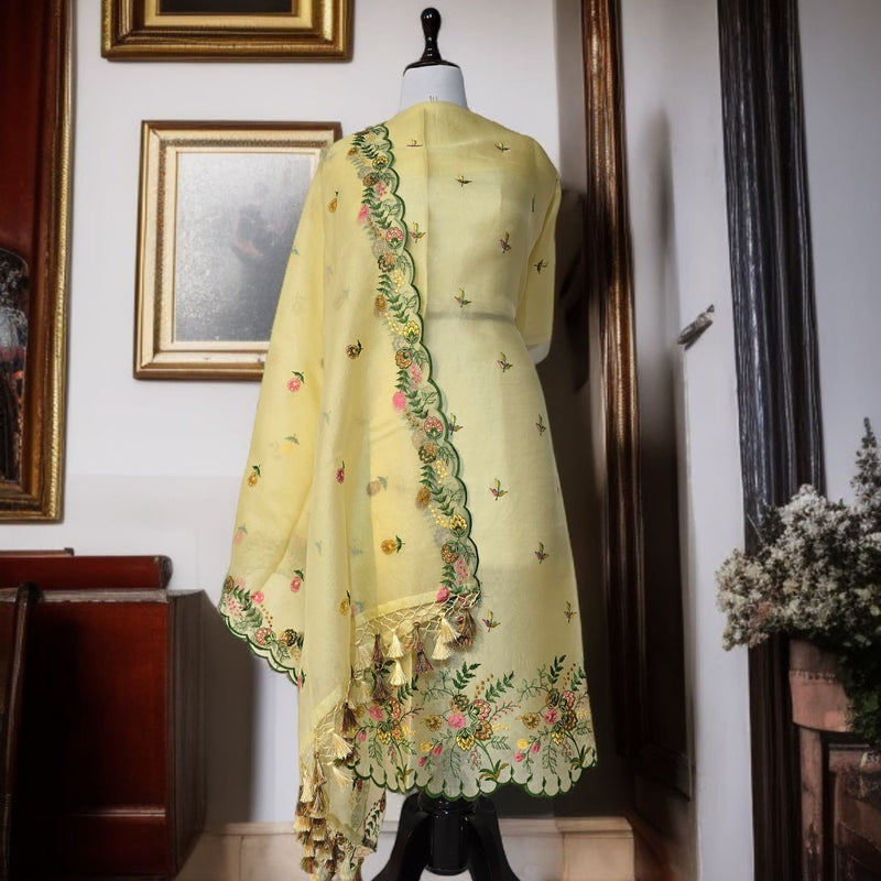 Banarasi Organza Chanderi Silk Embroidered Suit with Hand Abla Work