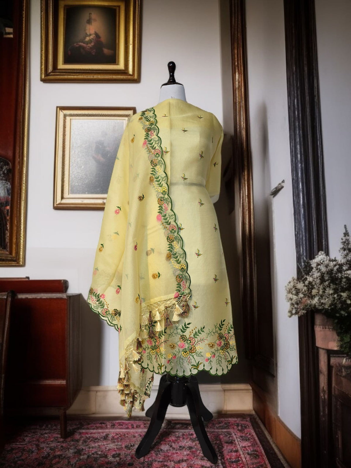 Banarasi Organza Chanderi Silk Embroidered Suit with Hand Abla Work