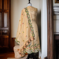Banarasi Organza Chanderi Silk Embroidered Suit with Hand Abla Work