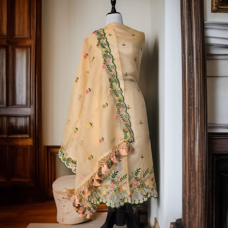 Banarasi Organza Chanderi Silk Embroidered Suit with Hand Abla Work