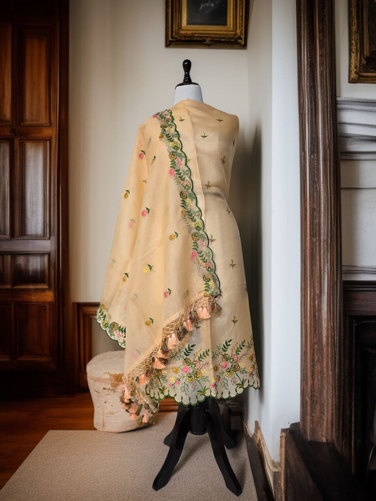Banarasi Organza Chanderi Silk Embroidered Suit with Hand Abla Work
