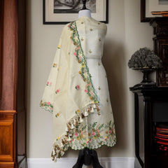Banarasi Organza Chanderi Silk Embroidered Suit with Hand Abla Work