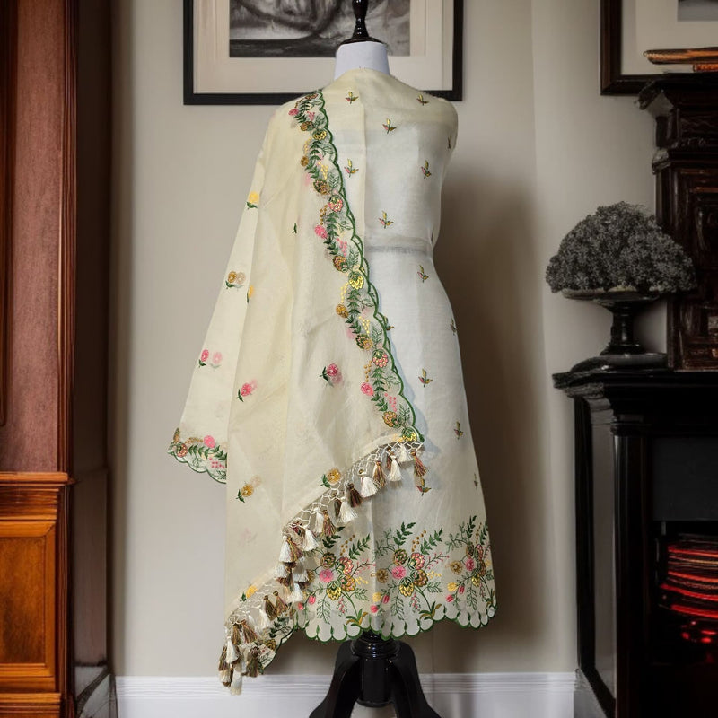 Banarasi Organza Chanderi Silk Embroidered Suit with Hand Abla Work