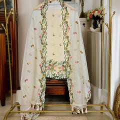 Banarasi Organza Chanderi Silk Embroidered Suit with Hand Abla Work