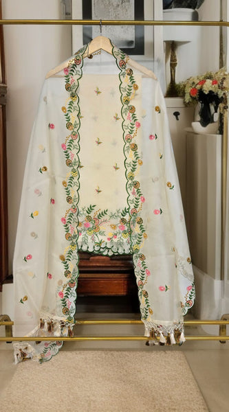 Banarasi Organza Chanderi Silk Embroidered Suit with Hand Abla Work