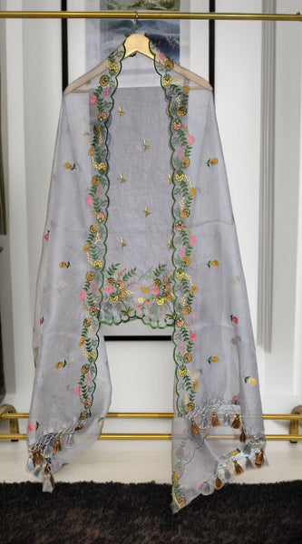 Banarasi Organza Chanderi Silk Embroidered Suit with Hand Abla Work