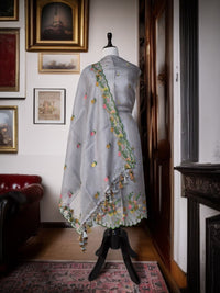 Banarasi Organza Chanderi Silk Embroidered Suit with Hand Abla Work