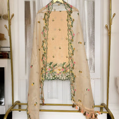 Banarasi Organza Chanderi Silk Embroidered Suit with Hand Abla Work