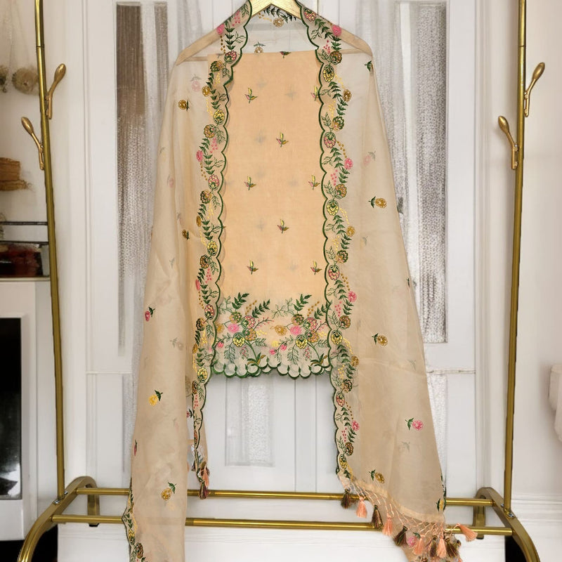 Banarasi Organza Chanderi Silk Embroidered Suit with Hand Abla Work