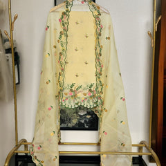 Banarasi Organza Chanderi Silk Embroidered Suit with Hand Abla Work