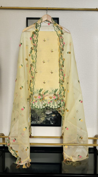Banarasi Organza Chanderi Silk Embroidered Suit with Hand Abla Work