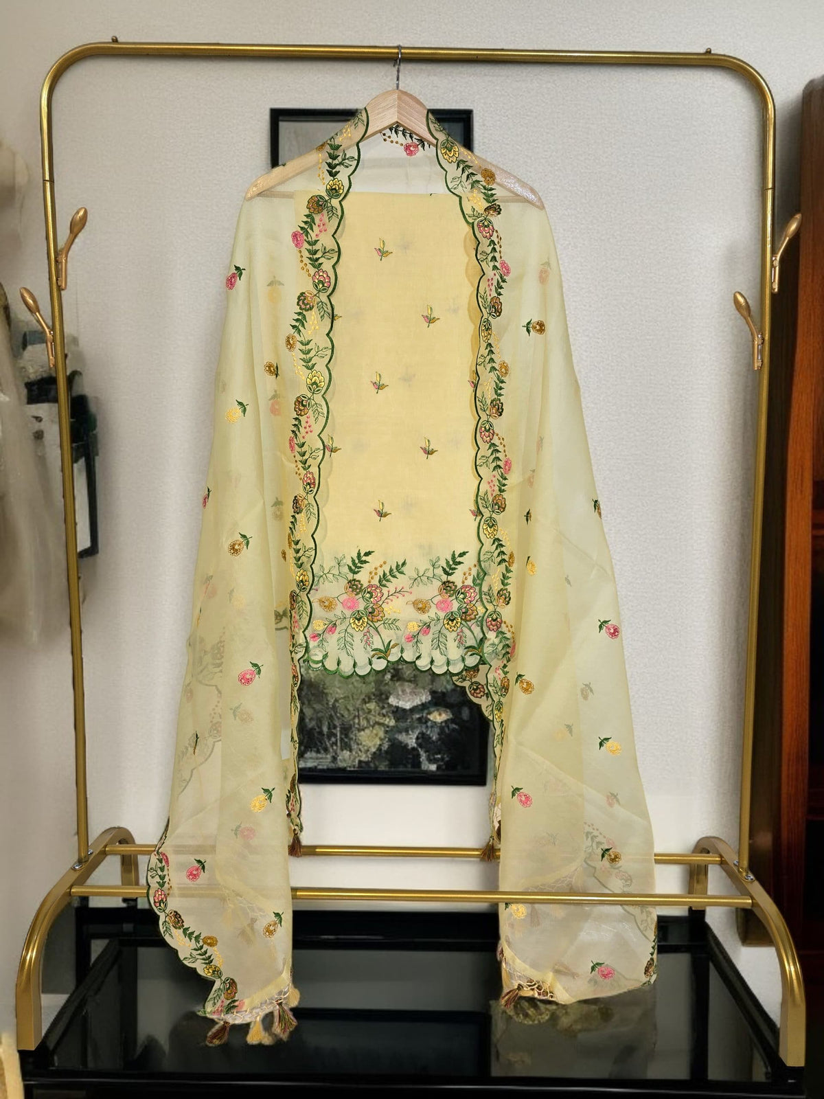 Banarasi Organza Chanderi Silk Embroidered Suit with Hand Abla Work