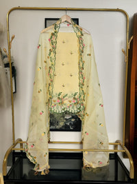 Banarasi Organza Chanderi Silk Embroidered Suit with Hand Abla Work