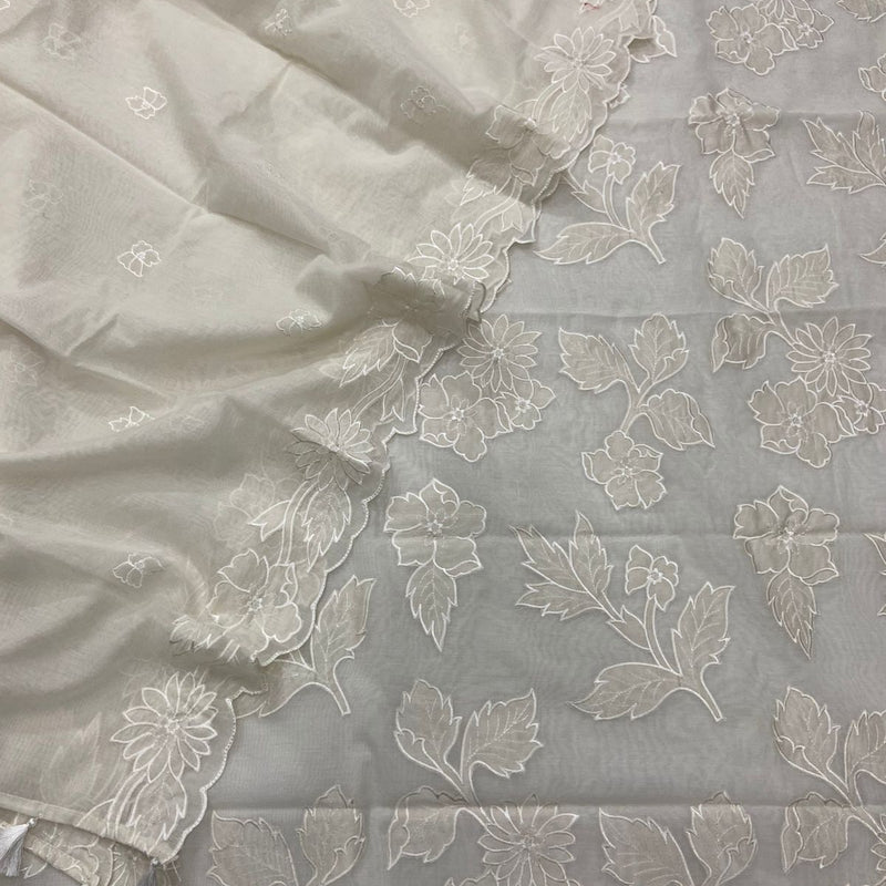 Banarasi Mul Cotton Appliqué Work Suit with Embroidered Dupatta & Cotton Bottom
