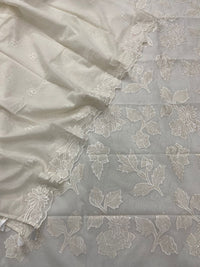 Banarasi Mul Cotton Appliqué Work Suit with Embroidered Dupatta & Cotton Bottom