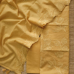 Banarasi Mul Cotton Appliqué Work Suit with Embroidered Dupatta & Cotton Bottom