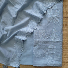 Banarasi Mul Cotton Appliqué Work Suit with Embroidered Dupatta & Cotton Bottom