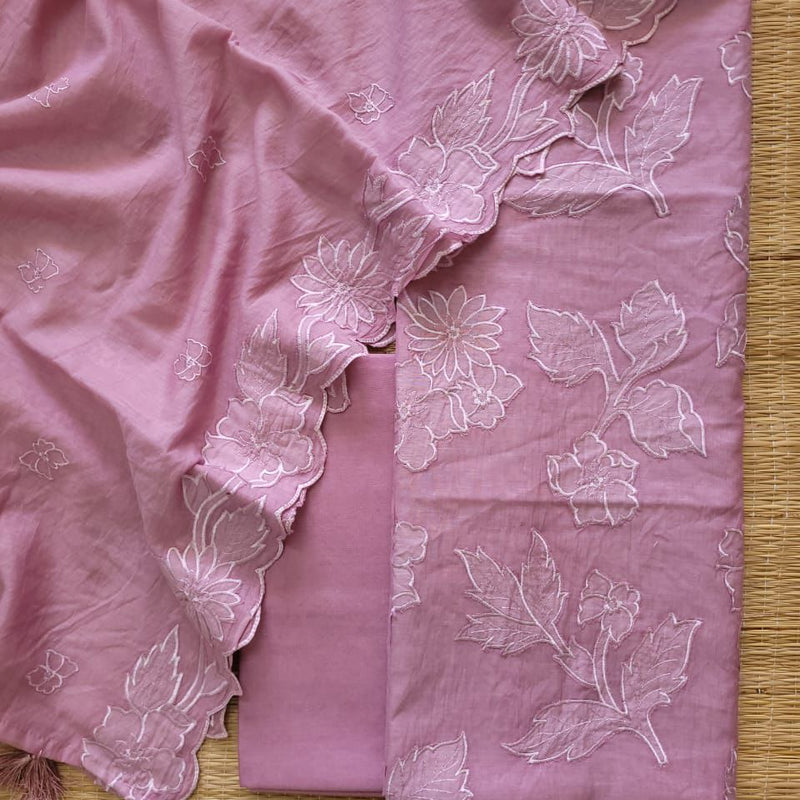 Banarasi Mul Cotton Appliqué Work Suit with Embroidered Dupatta & Cotton Bottom