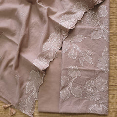 Banarasi Mul Cotton Appliqué Work Suit with Embroidered Dupatta & Cotton Bottom