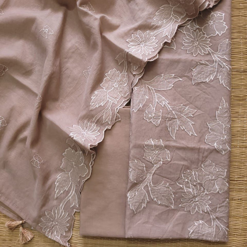 Banarasi Mul Cotton Appliqué Work Suit with Embroidered Dupatta & Cotton Bottom
