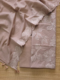 Banarasi Mul Cotton Appliqué Work Suit with Embroidered Dupatta & Cotton Bottom
