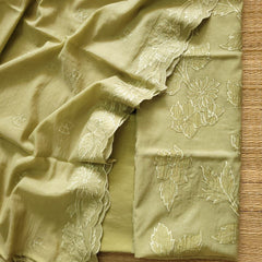 Banarasi Mul Cotton Appliqué Work Suit with Embroidered Dupatta & Cotton Bottom