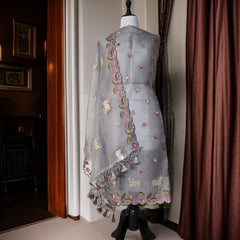 Banarasi Pure Organza Silk Pichwai Embroidered Suit with Dupatta & Cotton Bottom