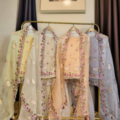 Banarasi Pure Organza Silk Pichwai Embroidered Suit with Dupatta & Cotton Bottom