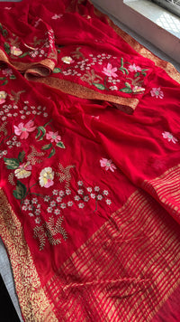 Pure Chinon Crepe Banarasi Saree with Multi-Thread Embroidery