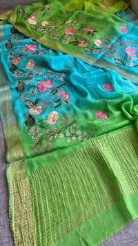 Pure Chinon Crepe Banarasi Saree with Multi-Thread Embroidery