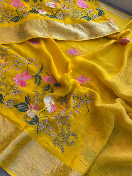 Pure Crepe Silk Banarasi Saree with Multi-Thread Embroidery